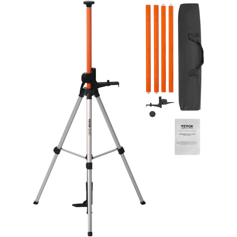 foto del prodotto vevor treppiede per livella laser, attacco filettato regolabile altezza 104 340 cm con bolla di livello supporto robusto, asta estensibile,