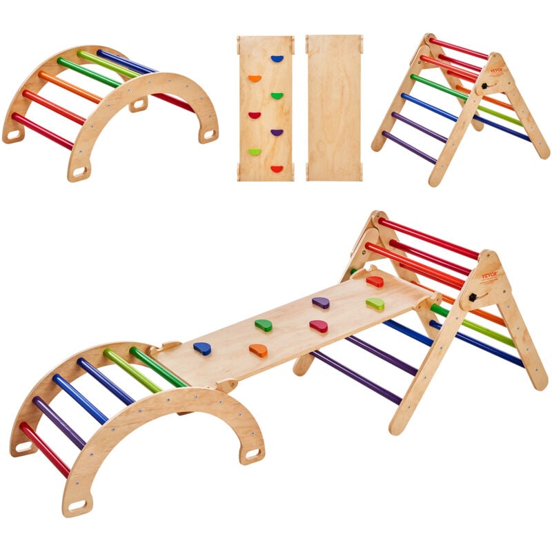 foto del prodotto vevor triangolo di pikler, 5 in 1 giochi da arrampicata per bambini, set da arrampicata montessori con triangolo, rampa e arco, palestra da