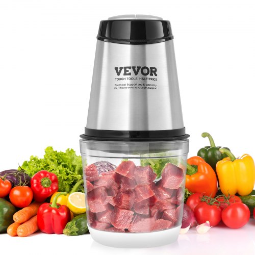 foto del prodotto vevor tritacarne elettrico 400 w tritatutto multifunzione da cucina capacit di riempimento 600 ml frullatore 3000 giri min 4000 giri min, tagliaverdure con ciotola in vetro mixer multifunzionale