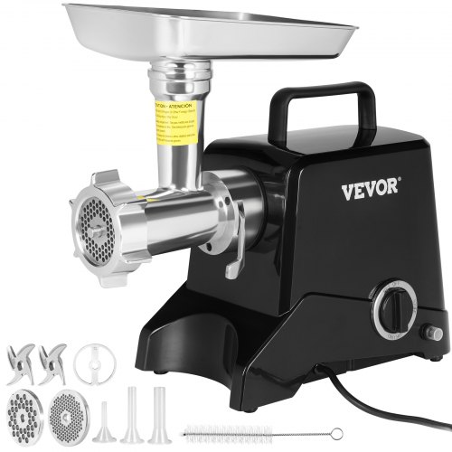 foto del prodotto vevor tritacarne elettrico in acciaio inox fusione di allumino capienza 5kg potenza nominale 575w, tritacarne da banco funzione d inversione capacit di lavoro 190kg h per cucina commerciale salumeria