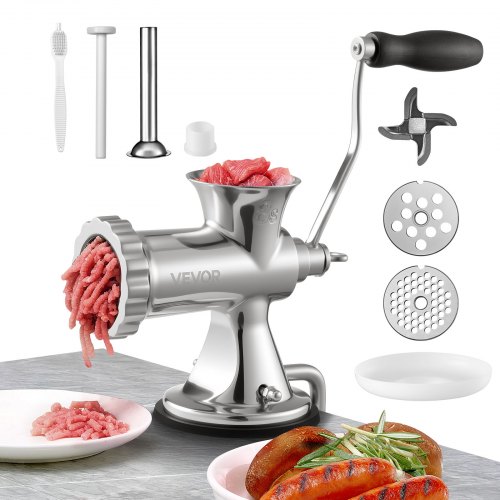 foto del prodotto vevor tritacarne manuale in acciaio inossidabile da tavolo 2 modi di fissaggio ventosa morsetto per preparazione di salsicce polpette salumi, tritacarne manuale in acciaio inox da tavolo calibro 8
