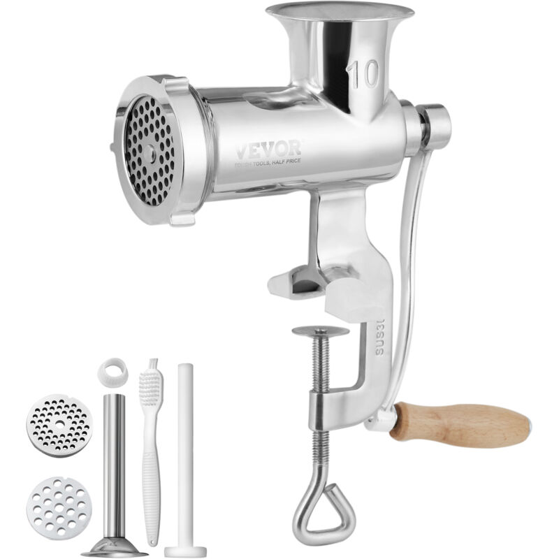 foto del prodotto vevor tritacarne manuale per impieghi gravosi, tritacarne in acciaio inossidabile 304 diametro 8 8,3 cm, uso per macinazione di verdure, noci,