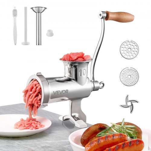 foto del prodotto vevor tritacarne manuale per impieghi gravosi, tritacarne in acciaio inossidabile 304 diametro 8 8,3 cm, uso per macinazione di verdure, noci, carne di maiale, manzo, pollo, pepe, aglio, arachidi, ecc