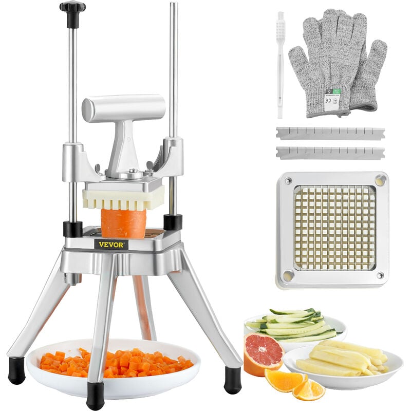foto del prodotto vevor tritatutto manuale uso commerciale multifunzione in acciaio inox lama 1 4 pollici 0,64 cm, tagliapatate bastoncini di frutta con 2 lame di