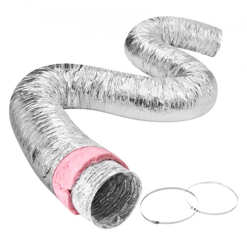 foto del prodotto vevor tubo flessibile coibentato 108x7620 mm condotto di sfiato termoisolante in alluminio pet con 2 fascette stringitubo protezione a tre strati per ventilazione, riscaldamento, raffreddamento, r 6.0