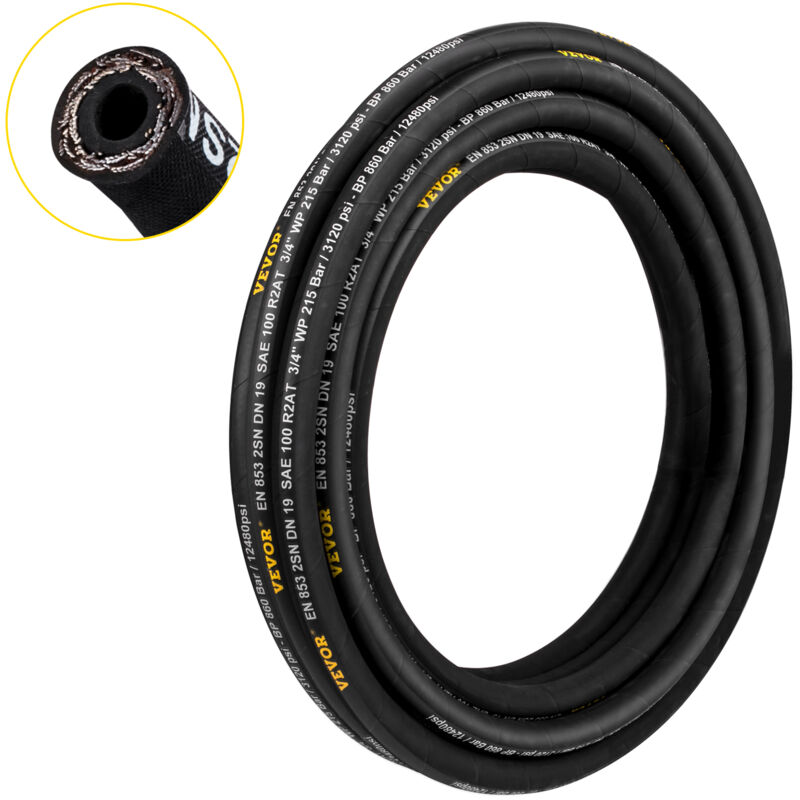foto del prodotto vevor tubo idraulico 1 4 pollici x 50 piedi, tubo idraulico a spirale 5800 psi, tubo idraulico in gomma con 2 trecce in filo di acciaio ad alta