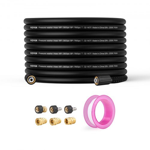 foto del prodotto vevor tubo per idropulitrice 30,5 m 6,35 mm m22 14 mm, filettatura in ottone di ricambio idropulitrice alta compatibilit , raggio di curvatura 19,1 mm, tubo di ricambio per prolunga per idropulitrice