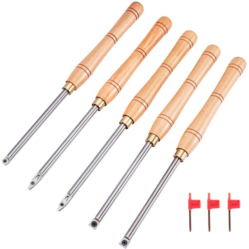 foto del prodotto vevor utensili per tornitura in legno per metallo duro di 5 tipi, utensili da tornio in legno per metallo 5 pezzi, sgorbie per legno, per tagliare