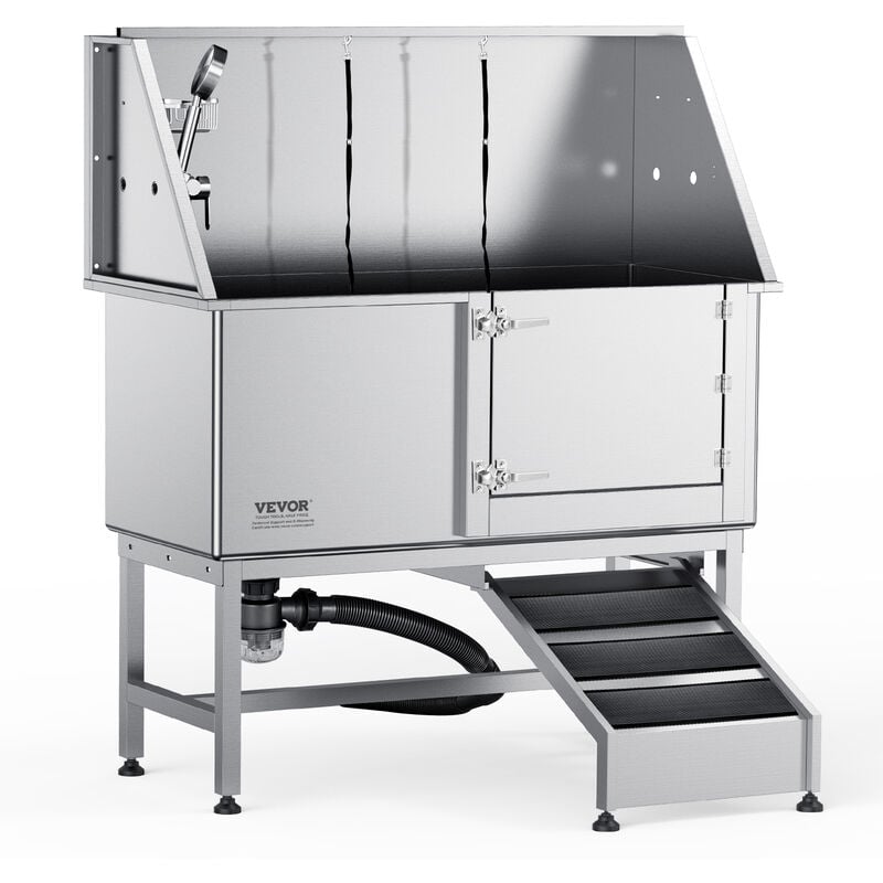 foto del prodotto vevor vasca da bagno per cani animali vasca di doccia per animali domestici in acciaio inox con rampa lunghezza max.127 cm carico max. circa 150