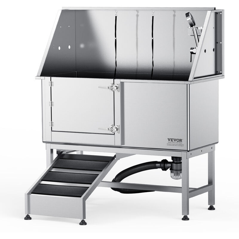 foto del prodotto vevor vasca da bagno per cani animali vasca di doccia per animali domestici in acciaio inox con rampa lunghezza max.127 cm carico max. circa 150
