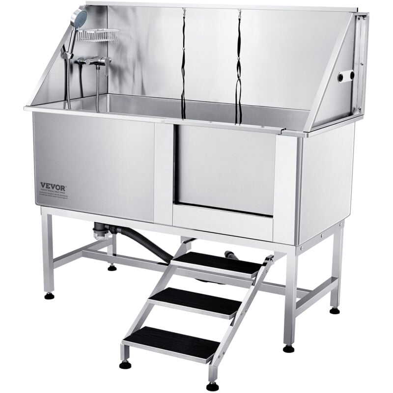 foto del prodotto vevor vasca da bagno per cani animali vasca di doccia per animali domestici in acciaio inox con scale lunghezza max.157 cm carico max. circa 200