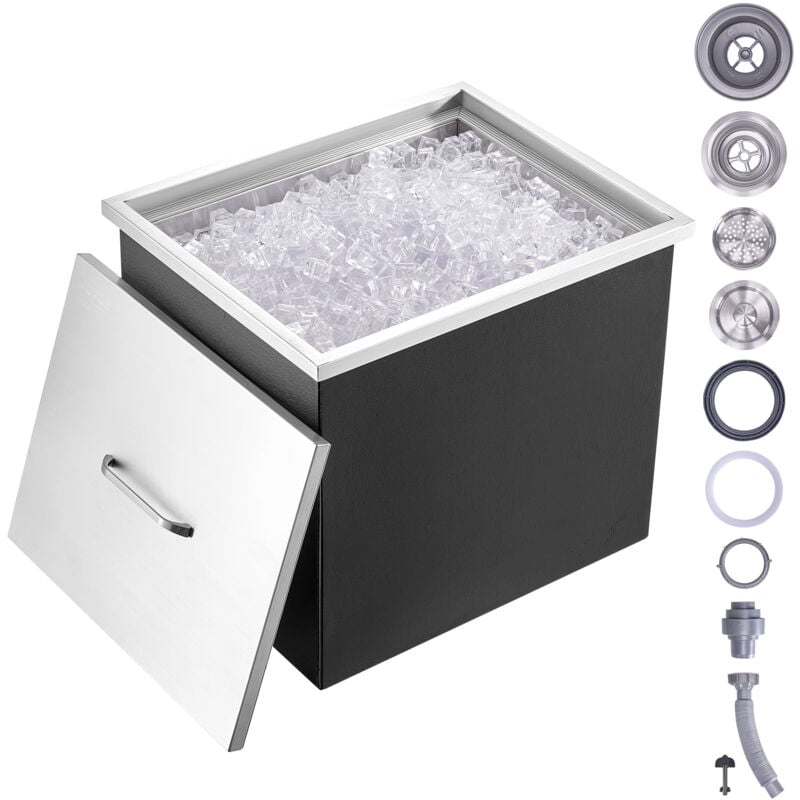 foto del prodotto vevor vaschetta per ghiaccio da incasso capienza max. 77,9l circa dimensioni 532x430x458 mm, ghiacciaia da incasso con coperchio in acciaio inox