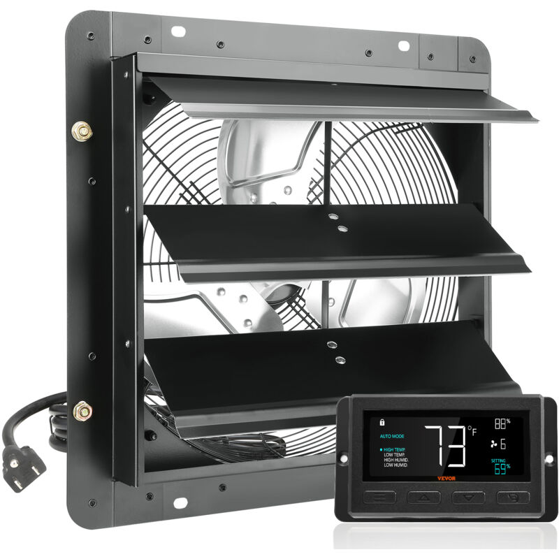 foto del prodotto vevor ventilatore di scarico con serranda, 1700 m h 356 mm regolatore di temperatura umidita, motore ec, con montaggio parete velocita variabile,