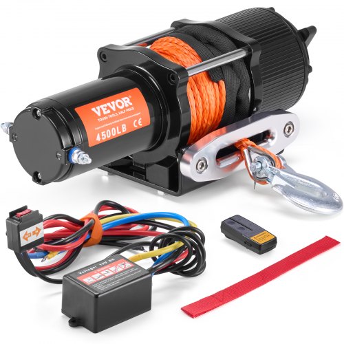 foto del prodotto vevor verricello elettrico, capacit di tiro della linea 2041 kg verricello atv utv 12 v cc 0,6 x 1188,7 cm 12 trefoli in corda sintetica in alluminio, telecomando senza fili e cablato, per utv atv