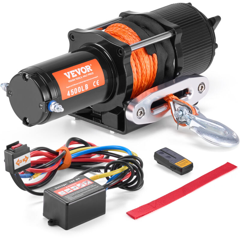 foto del prodotto vevor verricello elettrico, capacita di tiro della linea 2041 kg verricello atv utv 12 v cc 0,6 x 1188,7 cm 12 trefoli in corda sintetica in