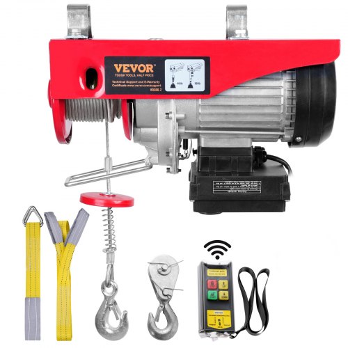 foto del prodotto vevor verricello elettrico paranco a leva elettrico 850 w carico max da 400 kg motore rame puro con telecomando senza filo distanza da 10m