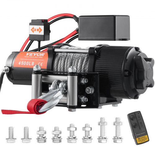 foto del prodotto vevor verricello elettrico per atv veicolo fuoristrada carico max. 2041kg controllo cablato, verricello elettrico 12v impermeabile di grado ip55 corda in acciaio per atv suv, verricello per veicoli