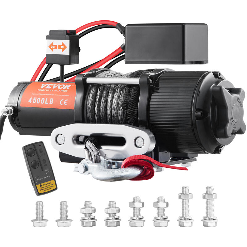 foto del prodotto vevor verricello elettrico per atv veicolo fuoristrada carico max. 2041kg controllo senza fili, verricello elettrico 12v impermeabile di grado ip55
