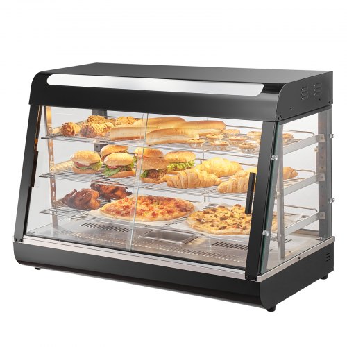 foto del prodotto vevor vetrina pizza da banco con scaldavivande commerciale a 3 ripiani con luce