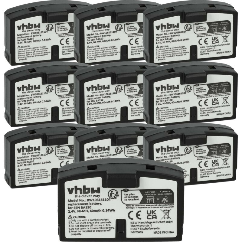 foto del prodotto vhbw 10x batteria compatibile con akg balance k 216 afc, k 215 afc, k 122 ir auricolari cuffie wireless 60mah, 2,4v, nimh 