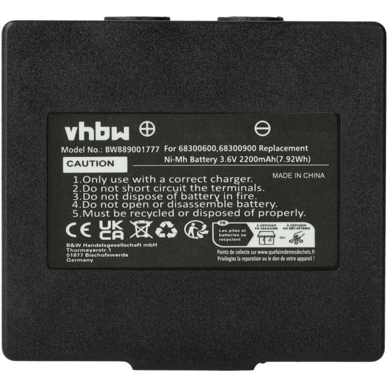 foto del prodotto vhbw 1x batteria compatibile con abitron mini ex2 22, mini ex22 iib , mini radiocomando industriale, telecomando 2200mah, 3,6v, nimh nero