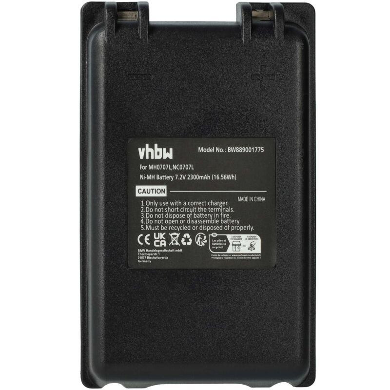 foto del prodotto vhbw 1x batteria compatibile con autec fua10, utx97 transmitter, cb71.f radiocomando industriale, telecomando 2300mah, 7,2v, nimh nero
