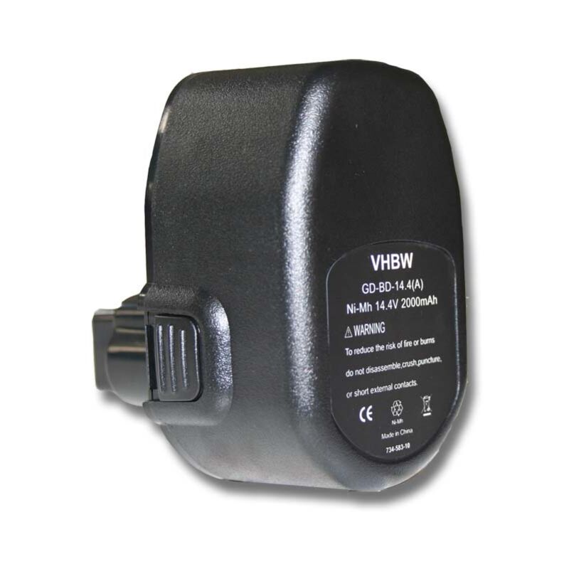 foto del prodotto vhbw 1x batteria compatibile con black decker cd14, cd1402k2, cd1440k, cd140gkr, cd140gk, cd140gk2 utensile elettrico 2000 mah, nimh, 14,4 v 