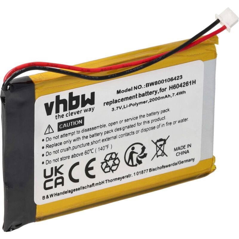 foto del prodotto vhbw - 1x batteria compatibile con bushnell yardage pro xgc plus navigatore gps 2000mah, 3,7v, li-poly