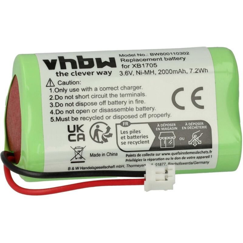 foto del prodotto vhbw 1x batteria compatibile con euro pro shark v1705i, v1705 home cleaner 2000mah, 3,6v, nimh sostituisce xb1705