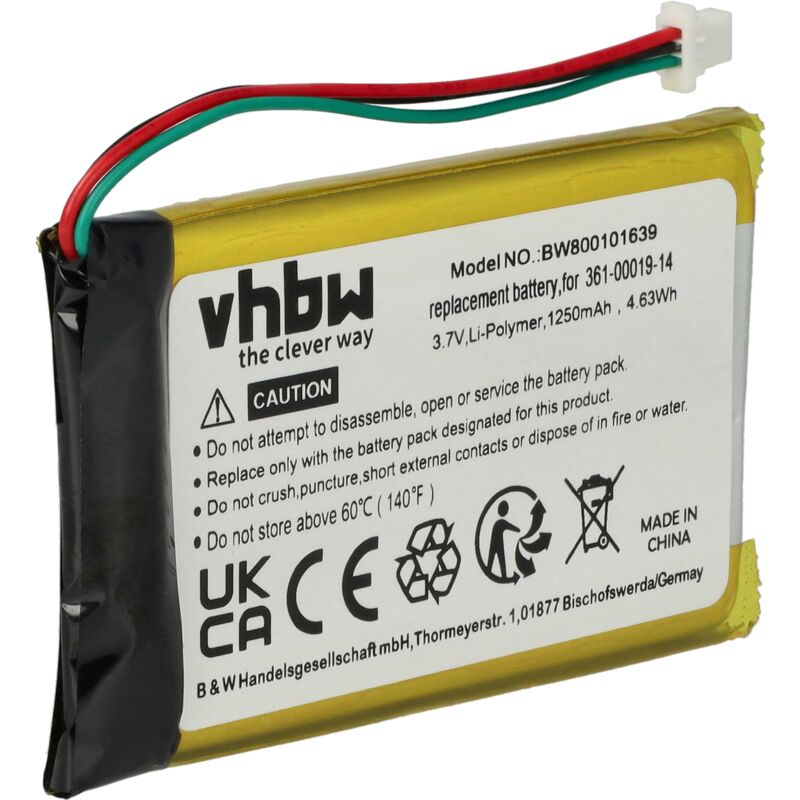 foto del prodotto vhbw 1x batteria compatibile con garmin n vi 1690, 1340 navigatore gps 1250mah, 3,7v, li poly 