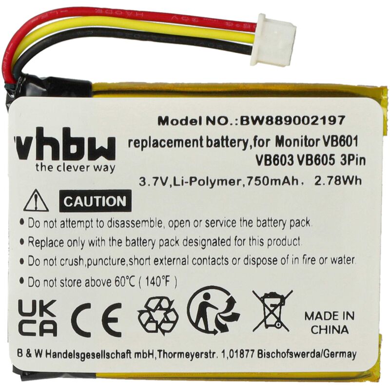 foto del prodotto vhbw 1x batteria compatibile con globalsat gh625xt smartwatch orologio bracciale fitness 750mah, 3,7v, li poly 