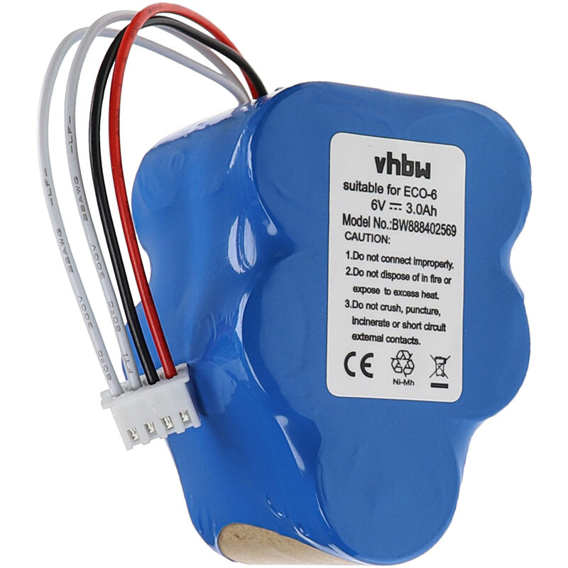 foto del prodotto vhbw 1x batteria compatibile con robot rvc0010, rvc0011 aspirapolvere 3000mah, 6v, nimh 