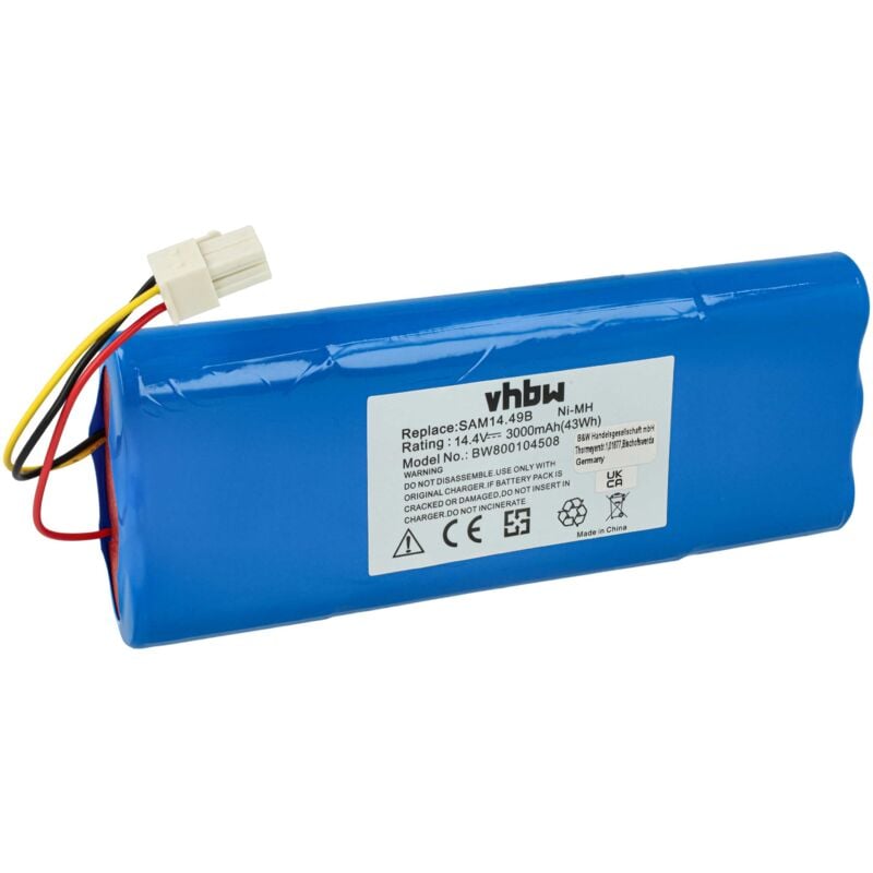 foto del prodotto vhbw 1x batteria compatibile con samsung navibot vc ra50vb, sr9630, vc re70v, vc ra52v, vc ra84v home cleaner 3000mah, 14,4v, nimh 