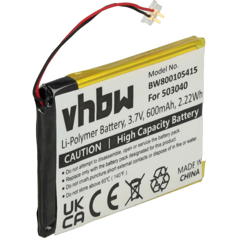 foto del prodotto vhbw 1x batteria compatibile con samsung yp k5, yp k5j mp3 music player lettore musicale 600mah, 3,7v, li ion sostituisce 503040