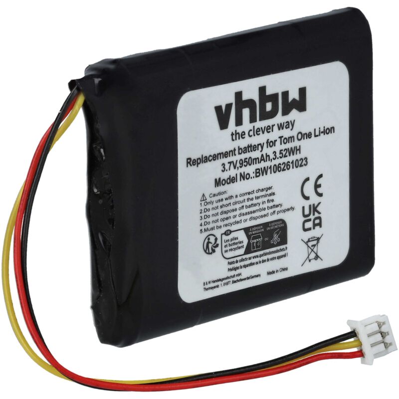 foto del prodotto vhbw 1x batteria compatibile con tomtom one regional v2 v3, regional v3, regional, regional v2 navigatore gps 950mah, 3,7v, li ion 