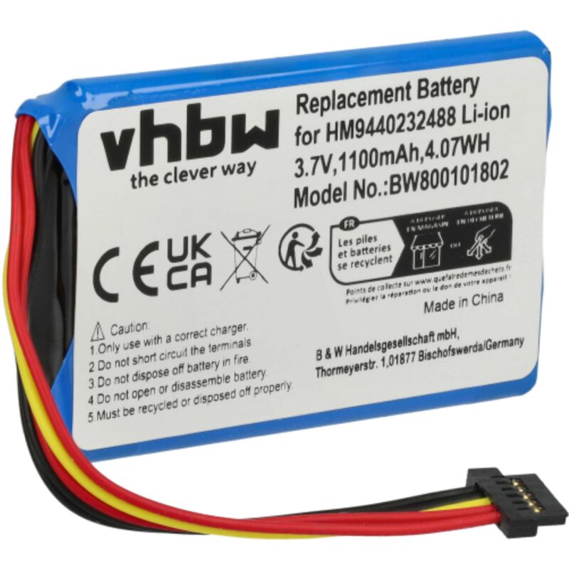 foto del prodotto vhbw 1x batteria compatibile con tomtom one xxl 540s navigatore gps 1100mah, 3,7v, li ion 