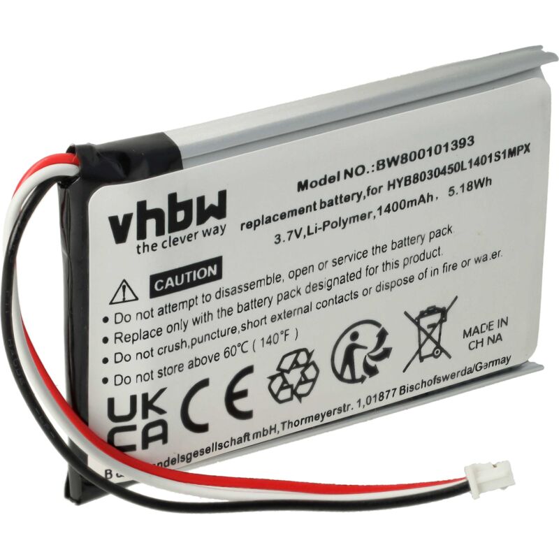 foto del prodotto vhbw 1x batteria compatibile con vdo dayton pn1000, pn3000, pn2050 navigatore gps 1400mah, 3,7v, li ion sostituisce hyb8030450l1401s1mpx, ma3060