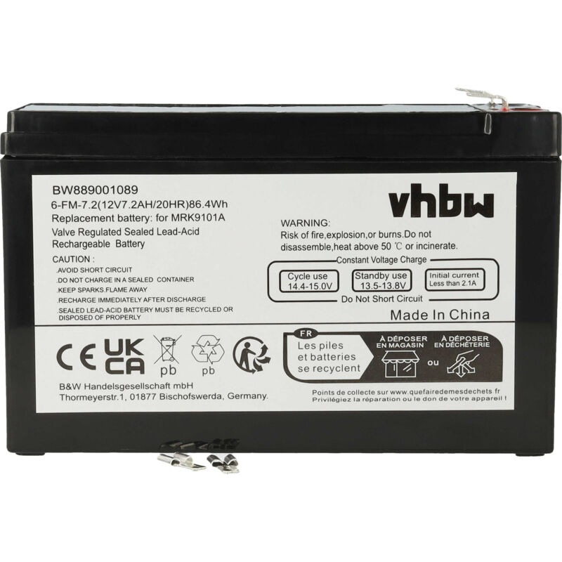 foto del prodotto vhbw 1x batteria sostituisce panasonic lc r127r2pg1, np7 12l, r127r2pg1, up vw1245p1 per ups 7200mah, 12v, agm 