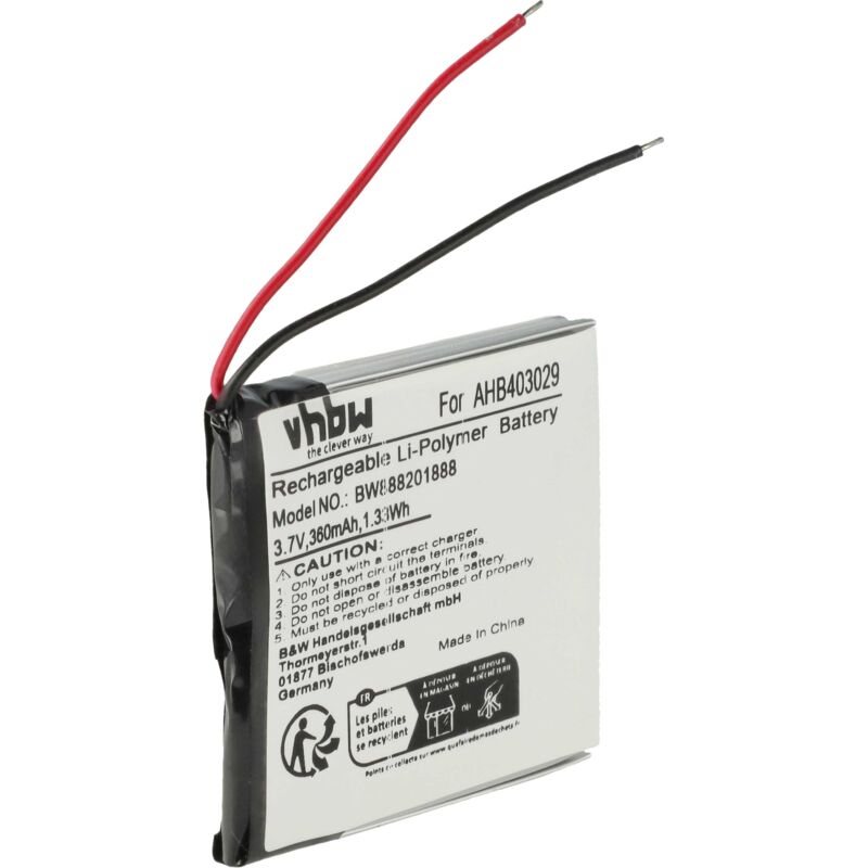 foto del prodotto vhbw 1x batteria sostituisce plantronics ahb403029 per auricolari cuffie wireless 360mah, 3,7v, li poly 