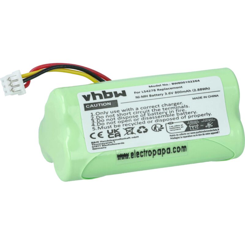 foto del prodotto vhbw 1x batteria sostituisce zebra btry ls42raa0e 01 per lettore di codici a barre, pos 800mah, 3,6v, nimh 