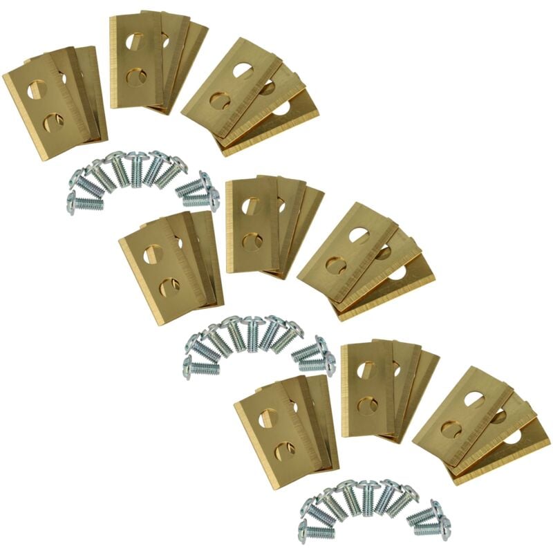 foto del prodotto vhbw 27x lama di ricambio compatibile con kress mission kr133e, kr172, kr136e, kr123e tagliaerba oro, in acciaio rivestito in titanio 