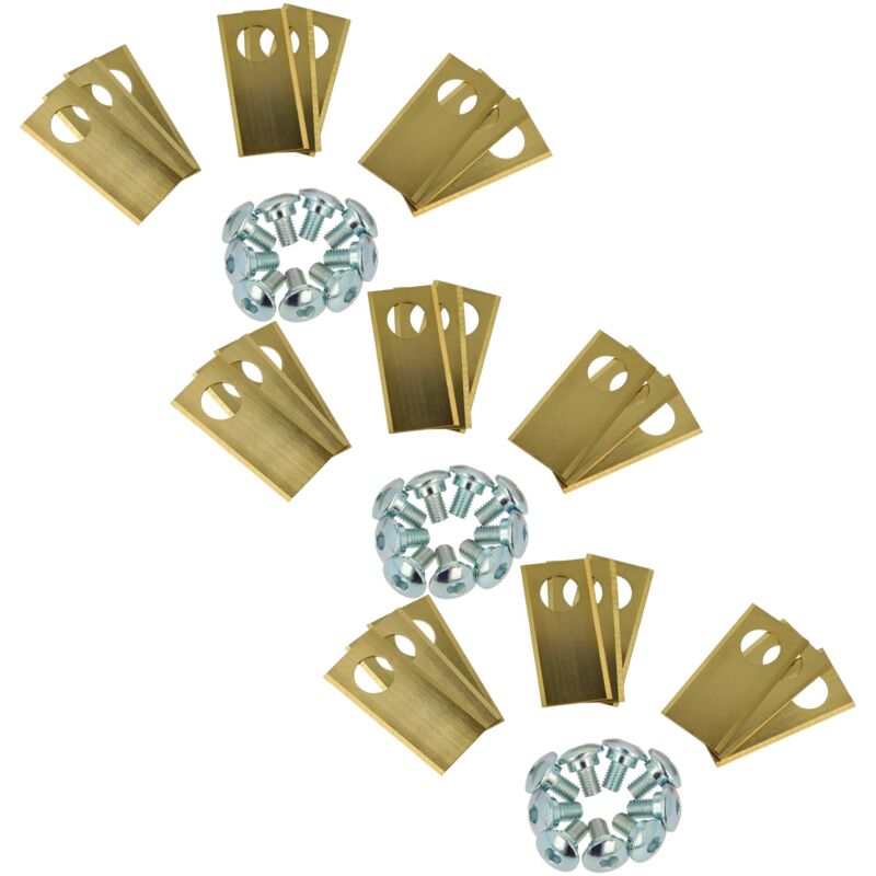 foto del prodotto vhbw 27x lama di ricambio sostituisce worx wa0176 per tagliaerba oro argento, in acciaio rivestito in titanio 