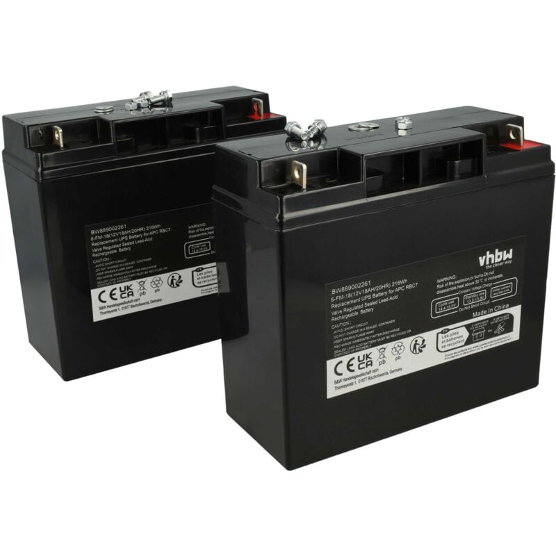 foto del prodotto vhbw - 2x batteria compatibile con apc back-ups pro bp1400i, bp1400, bp1400x116 ups (18000mah, 12v, agm)