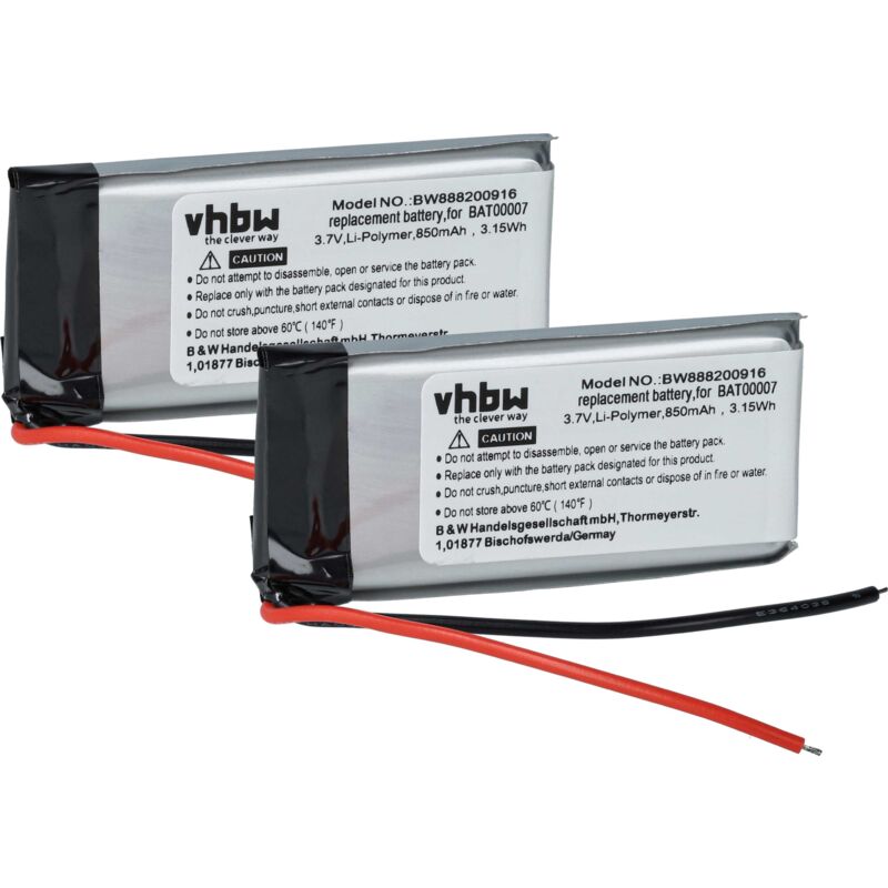 foto del prodotto vhbw 2x batteria compatibile con cardo srpt0102, packtalk duo, scala rider packtalk auricolari cuffie wireless 850mah, 3,7v, li poly 