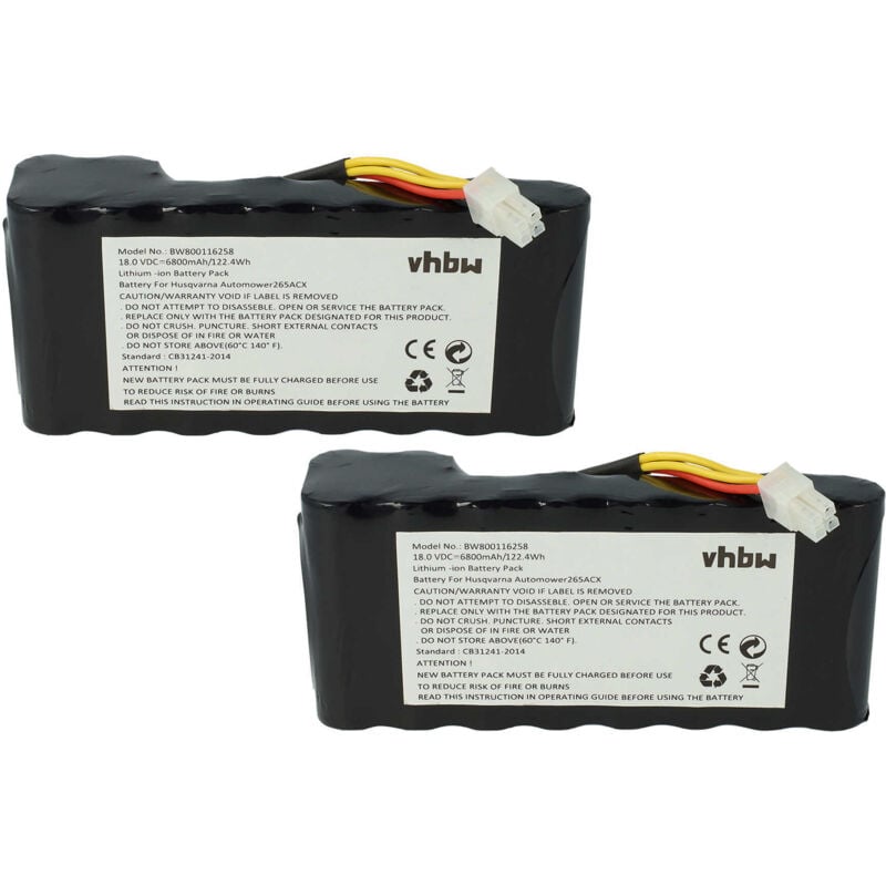 foto del prodotto vhbw 2x batteria compatibile con husqvarna automower 320, 420 fino 2019 2020 , 330x robot tagliaerba 6800mah 18v li ion