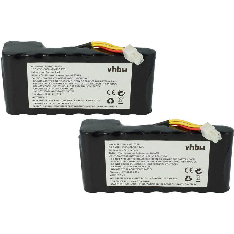 foto del prodotto vhbw 2x batteria compatibile con husqvarna automower 440 fino 2019 2020 , 450x fino 2019 2020 robot tagliaerba 6800mah 18v li ion