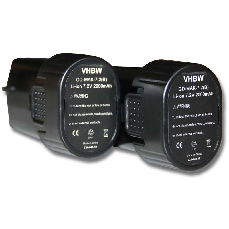 foto del prodotto vhbw 2x batteria compatibile con makita cl072d, cl072dz, cl072ds, cl070, cl070ds, cl070d, cl072, cl070dz utensile elettrico 2000 mah, li ion, 7,2