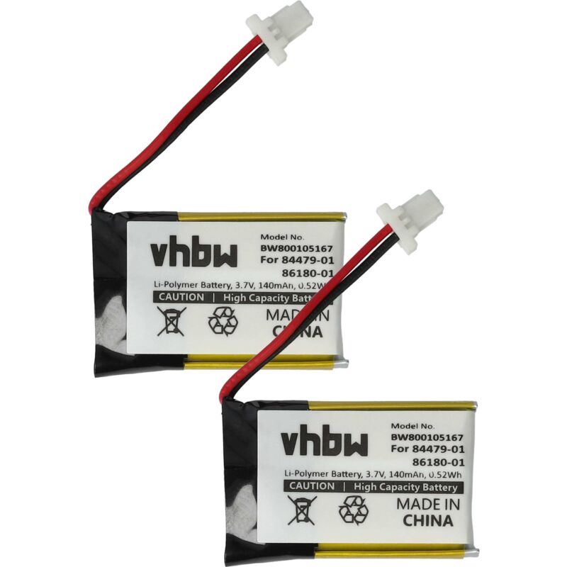 foto del prodotto vhbw 2x batteria compatibile con plantronics cs530, cs530a, cs540, cs540a auricolari cuffie wireless 140mah, 3,7v, li poly 