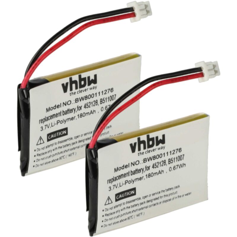foto del prodotto vhbw 2x batteria compatibile con plantronics cs60 auricolari cuffie wireless 180mah, 3,7v, li poly 