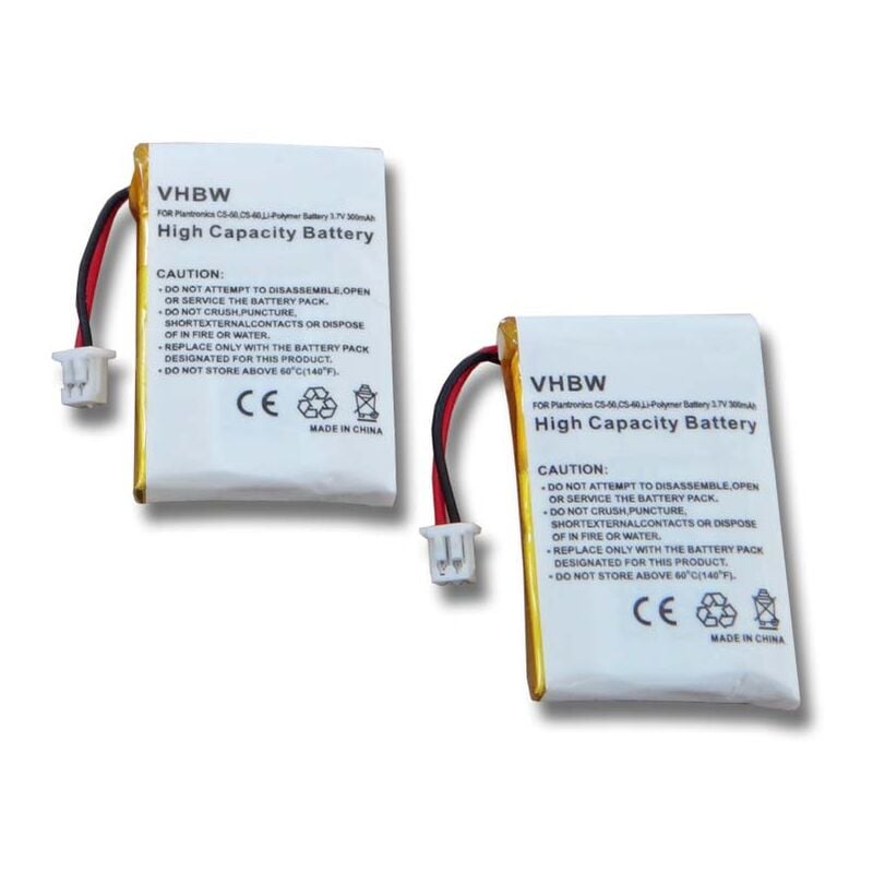 foto del prodotto vhbw 2x batteria compatibile con plantronics cs60, cs65 auricolari cuffie wireless 300mah, 3,7v, li poly 